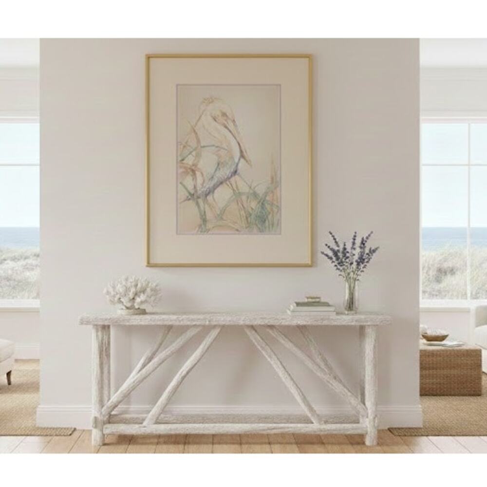 Original Louise Freshman Brown 1986 Framed Glass Blue heron / pelican pencil Art